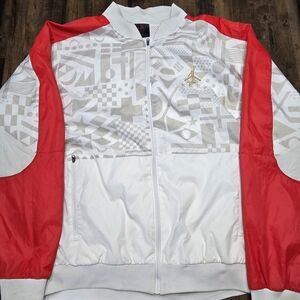 Nike Air Jordan Flight Legacy Fiba Jacket White Red Gold CJ9082-657 Men Sz Large